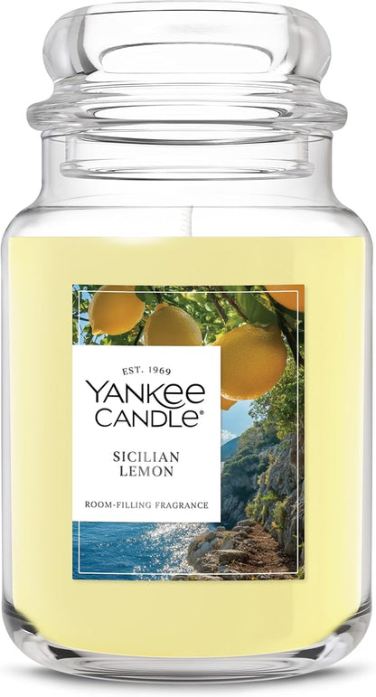 Yankee Candle Sicilian Lemon, Scented Candle, 22oz Large Jar with up to 150 Hour Burn Time, Giftable, Holidays
