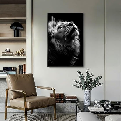 Framed Black and Gray Modern Wall Art, Contemporary Animal Portrait Prints Paintings Artwork for Walls, Minimalist Masculine Lion Pictures for Living Room Dining Bedroom Hallway Wall Decor 24x36 In
