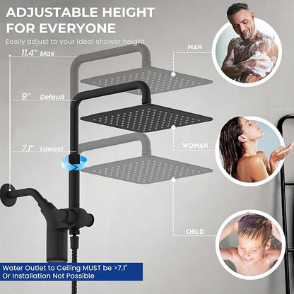 Ryamen Upgraded Dual Shower Heads Combo, 10 inch Filtered Shower Head with Handheld, 3-Way Rain Shower Head with Filters, 7 Settings Handheld Spray, High Pressure, Height Adjustable (Black)
