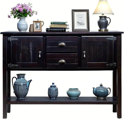 LKTART Solid Wood Farmhouse Console Table,Sofa Table with Storage Drawers and Shelves,Entryway Table for Entry Hallway Foyer Sofa Side Table,Easy Assembled(48" Espresso)