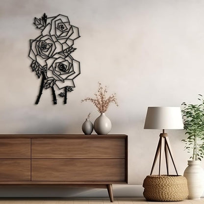SIGNLEADER Metal Wall Art Decor Thorny Rose Modern Abstract Wall Sculpture Hangings Home Decoration for Living Room, Bedroom, Bathroom, Kitchen, Outdoor - 30" Black