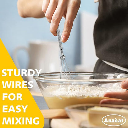 Anaeat Kitchen Whisk Set of 5, Perfect for Non-Stick Cookware, Egg Beater Milk Blender for Whisking, Cooking, Baking - 5"+7" Mini Wire Whisk and 9''+11''+12'' Silicone Balloon Whisks (Black)