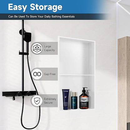 Shower Niche 9" X 25" White, Stainless Steel Wall Niche Double Shelves Recessed Shower Shelf for Bathroom Storage, No Tile Needed Over Mount Installation