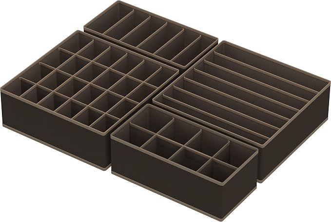 Simple Houseware 4-Pack Drawer Organizer Set - Closet Dividers for Underwear, Socks, Bras, Scarves, Ties - Foldable Non-Woven Storage Boxes, Brown
