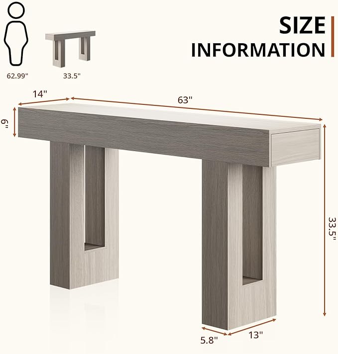 63 Inches Long Console Table for Entryway with Drawers, Wooden Sofa Table Behind Couch, Entry Table for Living Room, Foyer, Hallway, Grey