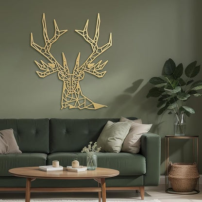 SIGNLEADER Metal Wall Art Decor Geometric Deer Head Modern Abstract Wall Sculpture Hangings Home Decoration for Living Room, Bedroom, Bathroom, Kitchen, Outdoor - 24" Gold