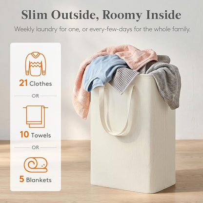 Lifewit Slim Laundry Hamper, Narrow Small Laundry Basket with Handle for Dirty Clothes, Collapsible Tall Thin Laundry Bin for Bathroom Bedroom Dorm College, 50L, White