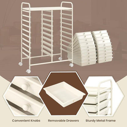 GOFLAME 20-Drawer Rolling Storage Cart, Multifunctional Art Craft Organizer, Mobile Utility Storage with Removable Drawers & Lockable Wheels, Craft Cart for Home Office, White