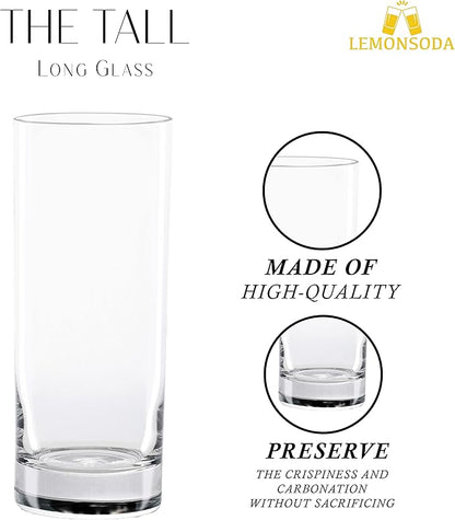 LEMONSODA Premium Highball 12oz/15oz Glass Sets - Elegant Tom Collins Glasses - Tall Water Drinking Glasses - Bar Glassware for Mojito, Whiskey, Cocktail (15oz, Set of 6)