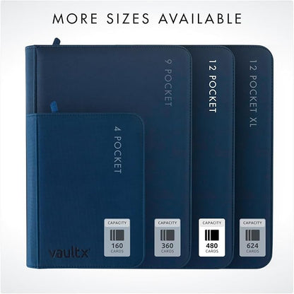 Vault X 12 Pocket Zip Binder, 480 Cards, Exo-Tec Material, 20 Side-Loading Pages (Blue)