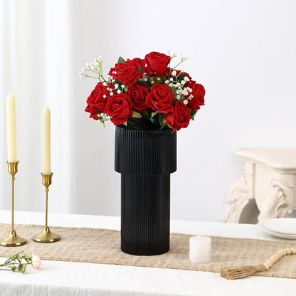 Black Glass Vase, 12 Inches Tall Vase for Flowers, Large Flower Vases for Bouquet, Modern Black Glass Vases for Living Room, Dining Table, Office, Entryway, Mantle, Shelf, Wedding Gifts