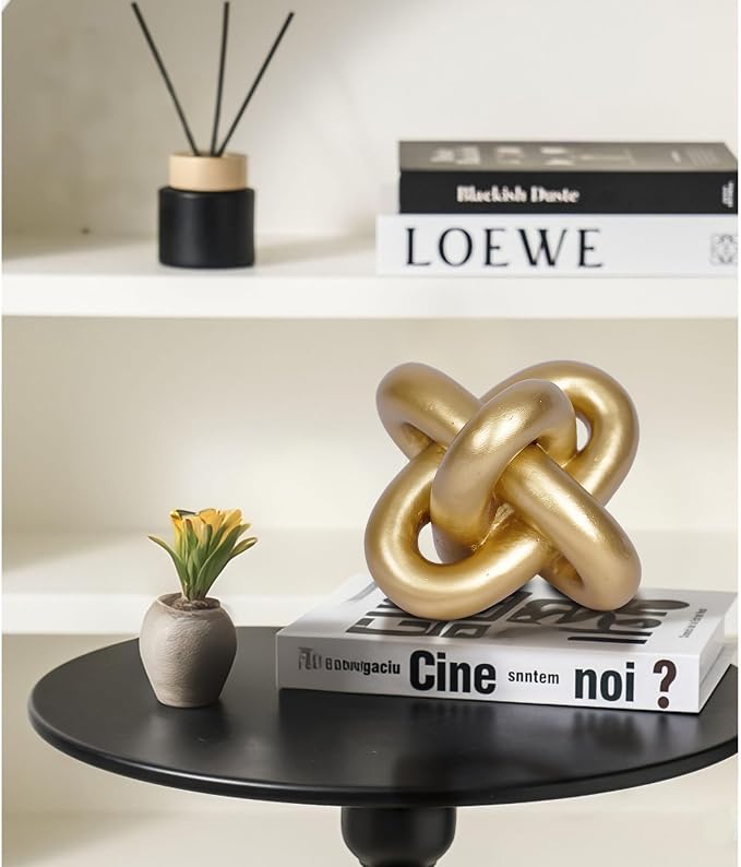 Gold Knot Statue Decor Modern Geometric Round Sculpture Table Sculptures and Figurines Round Decorative Ornaments Knick Knacks Home Decor for Shelves Coffee Table Bookshelf Decoration Gifts