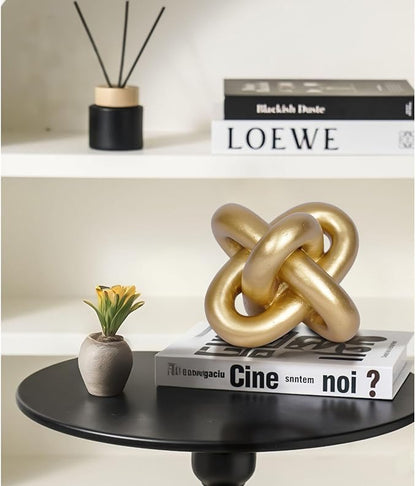 Gold Knot Statue Decor Modern Geometric Round Sculpture Table Sculptures and Figurines Round Decorative Ornaments Knick Knacks Home Decor for Shelves Coffee Table Bookshelf Decoration Gifts