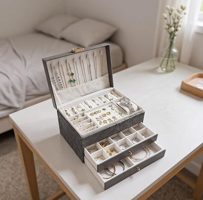 Jewelry Organizer Box, Large Jewelry Boxes for Women, 3-Layer Jewelry Holder Organizer for Necklace Earrings Rings Bracelets Storage, Gift for Her Mom