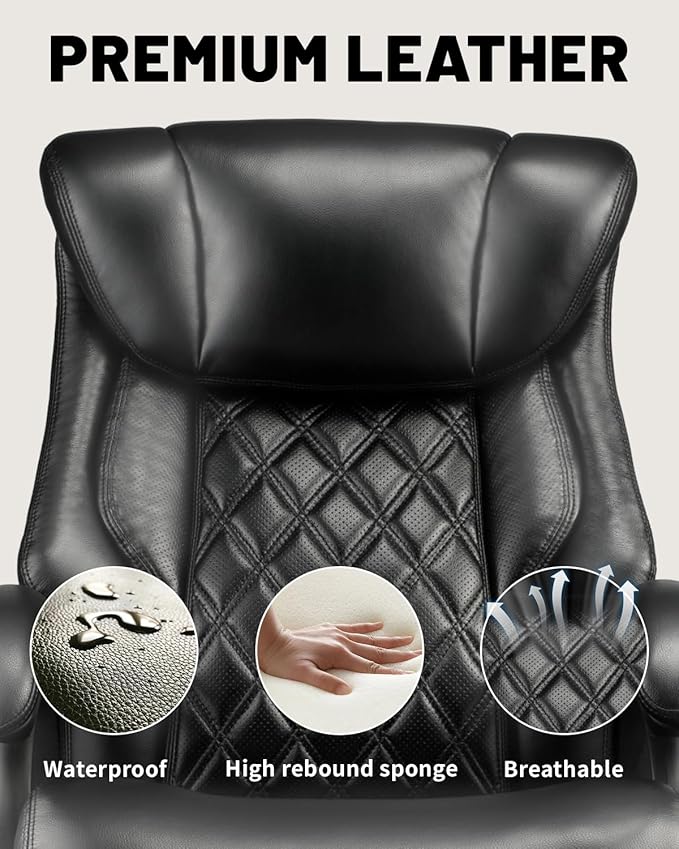 800lbs Executive Chairs, Executive Office Chairs for Big and Tall with Adjustable Lumbar Support, Office Chair for Heavy People, Leather Desk Chairs with Quiet Rubber Wheel and Extra Wide seat