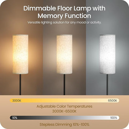 64.4” Dimmable Floor Lamp for Living Room with Remote and Foot Switch, Modern Standing Tall Lamp, Corner Floor Lamp for Bedroom, 10W 900LM LED Bulb Included, 3000K-6500K, Beige, FCC Listed E06LD05W1