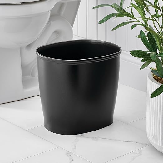 iDesign Slim Plastic Bathroom Trash Can, Small Garbage Bin for Bedroom, Office, Desk, Dorm, 2-Pack, Black
