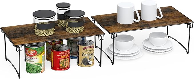 Deco Brothers Stackable Cabinet Shelf, 2 Pack, Rustic Brown