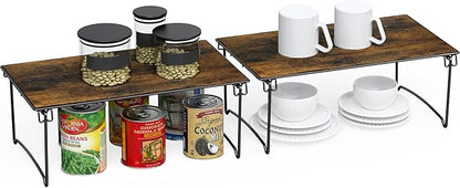 Deco Brothers Stackable Cabinet Shelf, 2 Pack, Rustic Brown