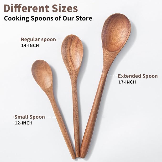 Wooden Cooking Spoons 1pcs Wooden Spoons For Cooking and 1pcs Silicone Spatula Acacia Cooking Spoon Wood Non-Stick Wood Utensil Silicone Scraper Spatula, Kitchen Utensils Cooking Spoon for Serving
