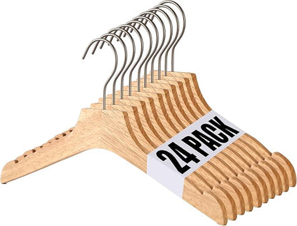Natural 12.7" Ultra-Thin Wooden Children Closet Clothes Hangers 24PCS Wood Baby Kids Coat Hangers for Infant Toddler Newborn Jumpsuit Pants Skirts Jeans Space Saving Heavy Duty Durable Hangers
