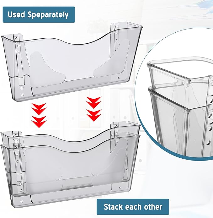 10 Pack Acrylic Single Pocket Hanging File Organizer, Plastic Hanging Wall Mount File Holder Wall Pocket Mails Magazines Organizer Mounted Folder Bins for Office, School and Home