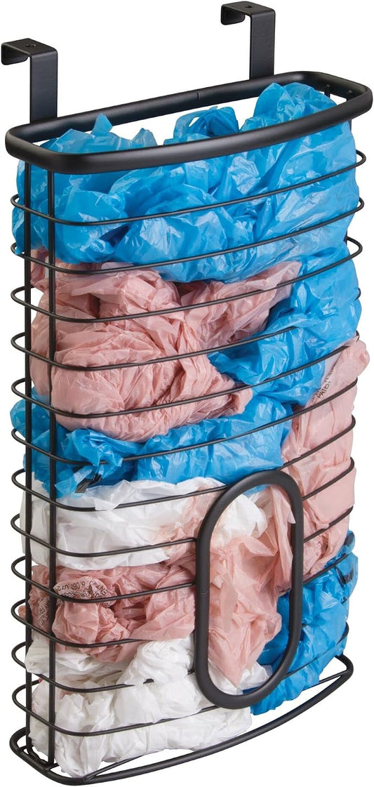 mDesign Steel Hanging Cabinet Storage Organizer Holder for Kitchen, Pantry - Holds Plastic, Sandwich, Garbage, Grocery and Trash Bags; Wrap, Foil, Pack - Spira Collection - Black