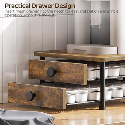 YATINEY Coffee Pod Drawer Holder, 70 Capacity Coffee Capsule Storage Organizer, 2-Tier Coffee Pod Drawer for K Cup, for Home Kitchen, Rustic Brown KH28BR
