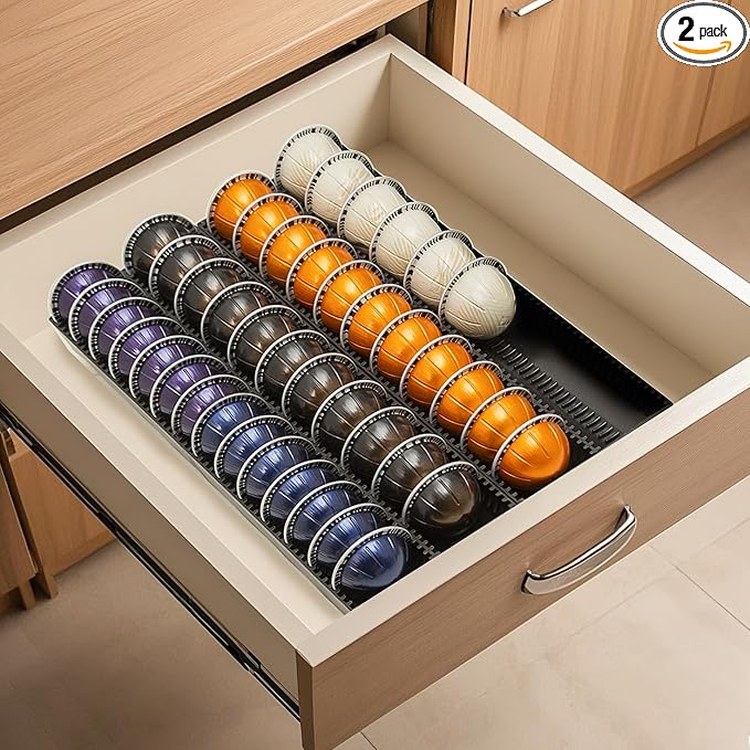 Coffee Pod Storage Holder Drawer Insert for Counter Compatible with Nespresso Vertuoline Capsules, Nespresso Pod Holder for Nespresso Vertuo for Home, Office, Coffee Station (2 Packs)