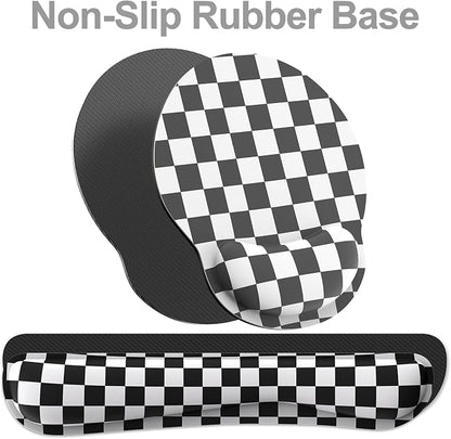 Ergonomic Mouse Pad with Wrist Rest and Keyboard Wrist Rest, Mousepad and Keyboard Pad, Non-Slip Rubber Base, Pain Relief, Mouse Pad with Wrist Support for Gaming, Computer, Office, Black Checkered