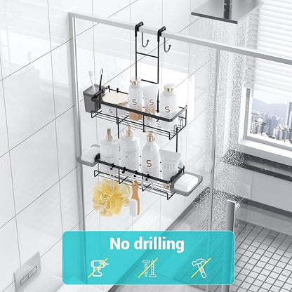 Aitatty Over the Door Shower Caddy Hanging: Black Rustproof Shower Organizer over the Door - No Drilling Bathroom Rack for Inside