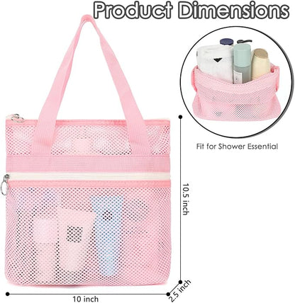 GYEUKHAM Portable Mesh Shower Caddy with 2 Zipper Pockets & Dual Handles, Quick-Drying Hanging Shower Tote for College Dorm, Gym, Travel & Camping, Pink