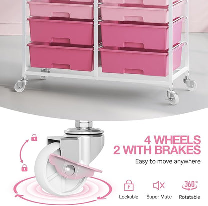 Rolling Storage Cart with 12 Drawers, Wooden Tabletop Utility Cart for Craft Storage, Art Supply Storage & Home Office Organization, Teacher Cart with Wheels for Classroom Organization, School