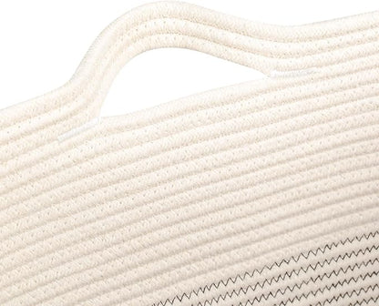 Laughbird Storage Baskets for Clothes Fabric Cotton Rope Storage Basket with Handles, Decorative Woven Basket for Living Room,Closet Organizer Blankets, and 2bags (White/Black Line, L17.8×W12.5×H17.9)