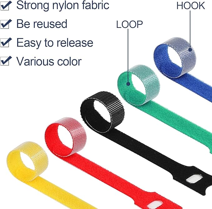MVYC 200PCS Reusable Cable Ties Wire Ties Cord Organizer Cable Organizer Adjustable Cable Management 4+6+8+10 inch 5 Colors