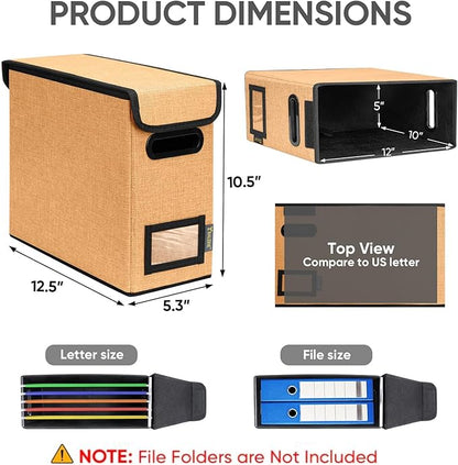 BALEINE File Organizer Box with Lid, Collapsible File Folder Organizer with Plastic Slide, Hanging File Folder Box for Office Document Storage (1 Pack, Orange, S)