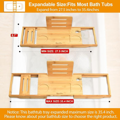 Banlilu Bathtub Tray - Bath Tray Expandable - Bath Tub Tray Table for Bathtub, Ajustable Size, Fits Most Tubs
