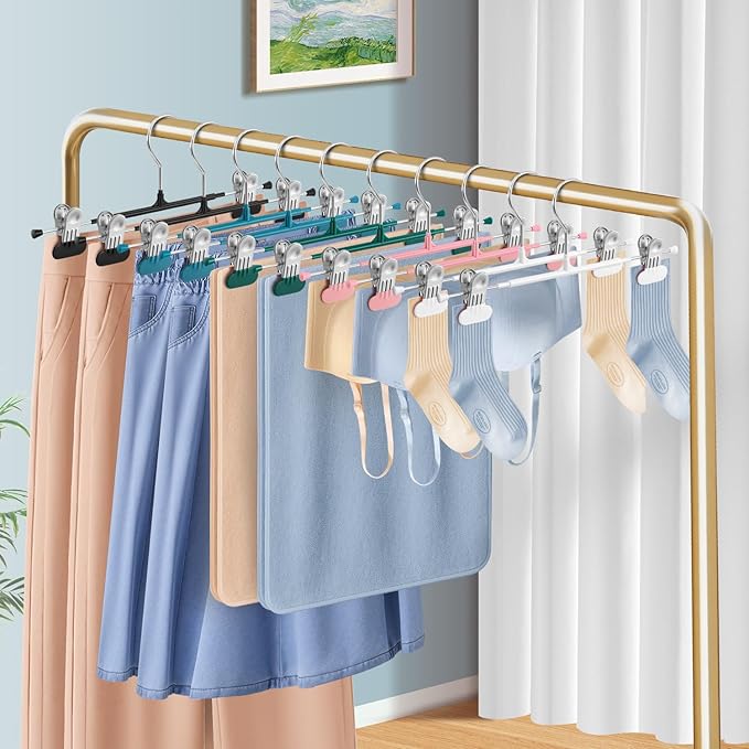 14Inch Clothes Pants Hangers with Wide Clips 20 Pack,Non-Slip Adjustable Skirt Hanger for Women,Space-Saving Heavy Duty Men Hangers for Pants,Trousers,Jeans,Shorts,Blue