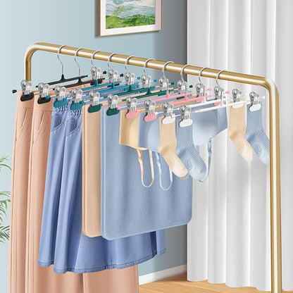 14Inch Clothes Pants Hangers with Wide Clips 20 Pack,Non-Slip Adjustable Skirt Hanger for Women,Space-Saving Heavy Duty Men Hangers for Pants,Trousers,Jeans,Shorts,Blue