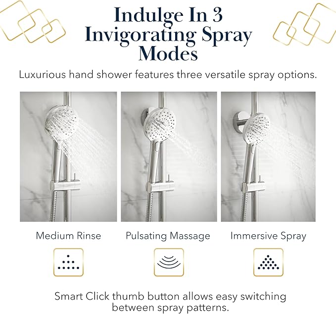 BATH ROYALE Rain Shower Head & Detachable Handheld Spray Combo, Easy Install & 3 Spray Modes, Matte Black