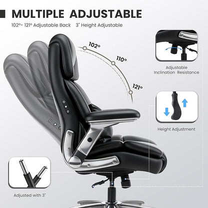 750lbs Heavy Duty Desk Chair with 3D Kneading Massage, Big and Tall Office Chairs with Ergonomic Support, 4D Armrests, 5 Quiet Dual Rubber Wheel, Thick Pocket Spring Cushion(Black, PU)