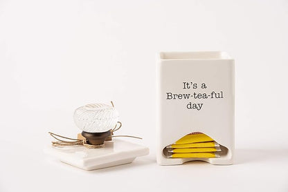 Mud Pie FBA_ Ceramic Tea Bag Caddy, White