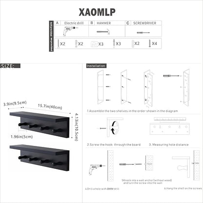 Entrance Coat Rack ，Coat Hooks, Wall-Mounted Wooden Hook Rack, Wall-Mounted Shelves are Very Suitable (Black Color Finish—A-2)