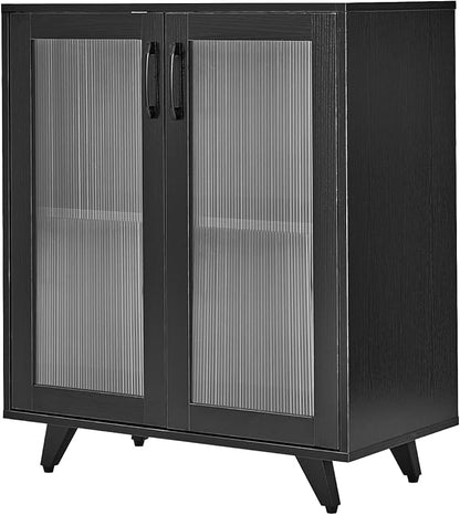 Panana Kitchen Buffet Server Table Accent Sideboard Cupboard Server Buffet Console Table with Doors Cabinet(27inch, Black)