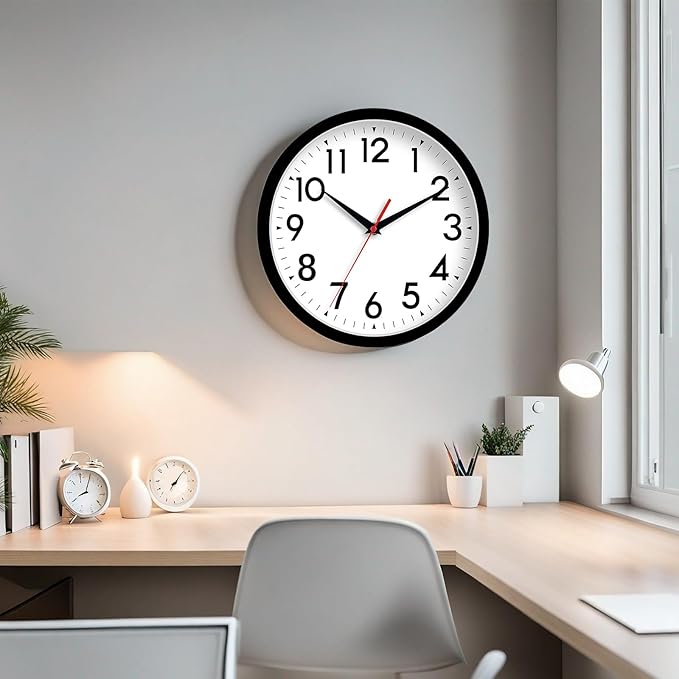 DAXSMY 14 Inch Wall Clock Large Battery Operated Big Silent Non Ticking Analog Clock Decorative for Living Room Office Kitchen Outdoor Classroom Bedroom Bathroom School(Black)