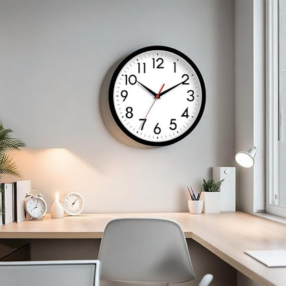 DAXSMY Wall Clock 8 Inch Silent Non-Ticking Battery Operated - Small Analog Clock for Bedroom, Office, Kitchen, Bathroom - Modern Minimalist Decorative Clock (Black)