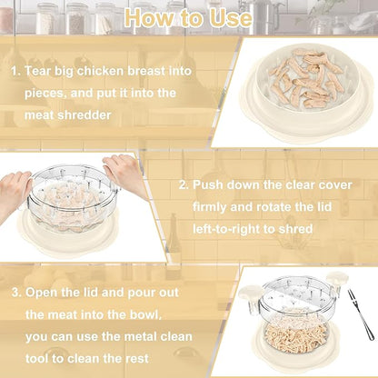 Chicken Shredder Tool Twist Large Chicken Breast Shredder with Brush&Fork, Visible Meat Shredder Machine, Strong Anti-Slip Strip, Ergonomic Handle, BPA Free, Suitable for Pork Beef Chicken (White)