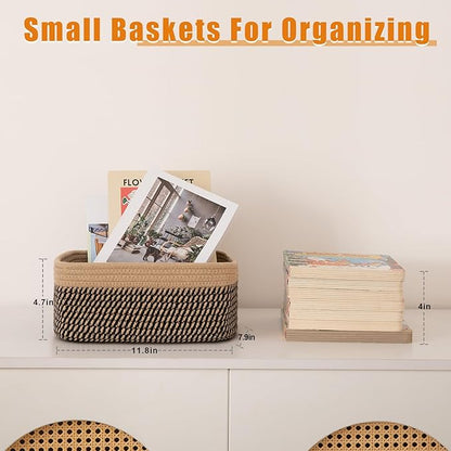 OIAHOMY 4 Pack Storage Baskets for Organizing, Small Bins for Shelves, Cute Decorative Storage Bins, Organizer Baskets for Gifts Empty, 11.8''Lx7.8''Wx4.7''H,Black/Yellow