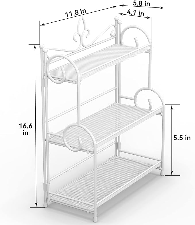 YIUKEA Bathroom Counter Organizer - Spice Rack Countertop 3 Tier Counter Shelf Organizer for Bathroom Kitchen Bedroom Foldable White