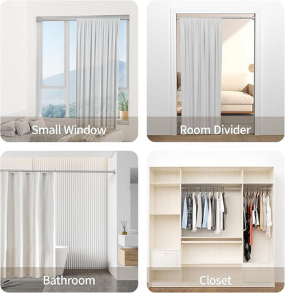 Mcrbeay Shower Curtain Rod, 1" Diameter Heavy Duty Tension Shower Rod, Non Slip Adjustable 28-74 inch No Drilling Shower Curtain Rods Spring Tension For Bathroom, Shower Stall, No Rust, Silver